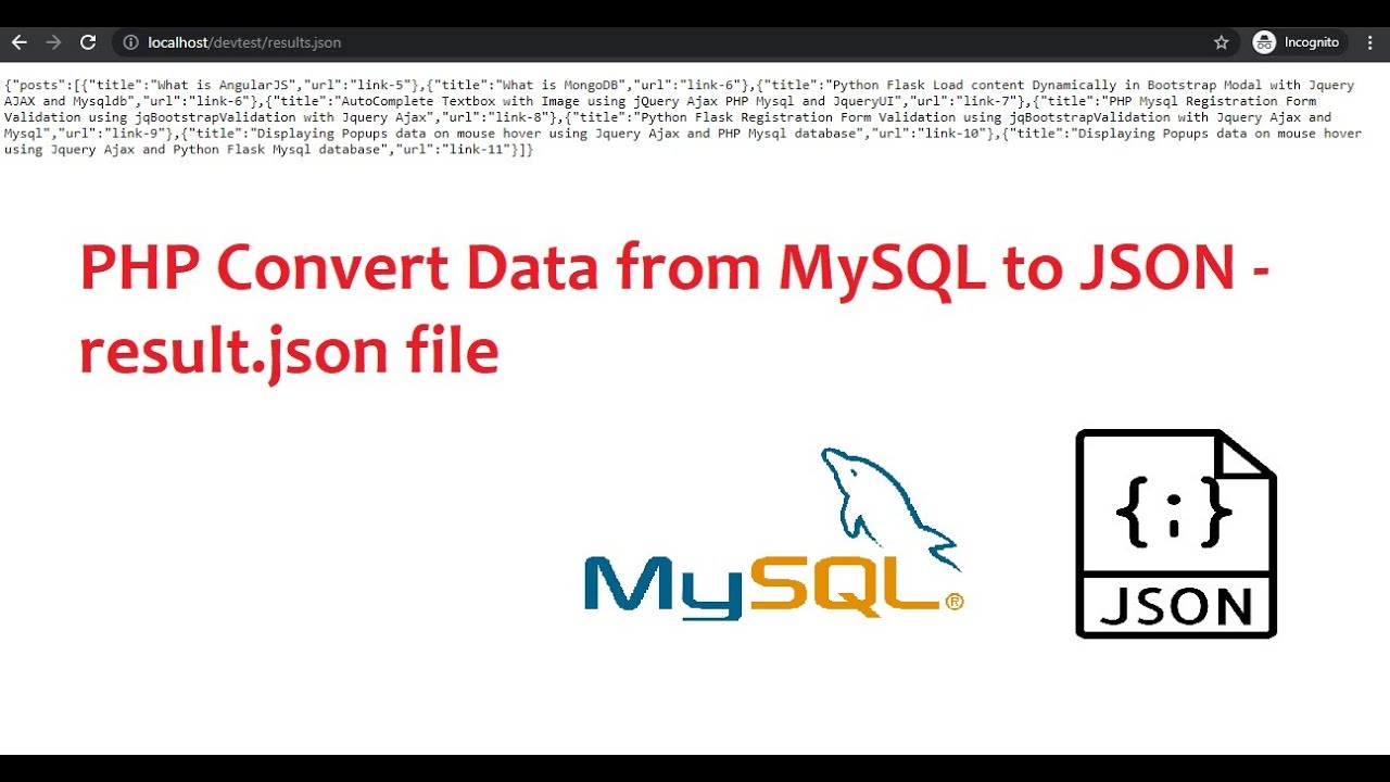 Php Convert Data From Mysql To Json - Result.Json File