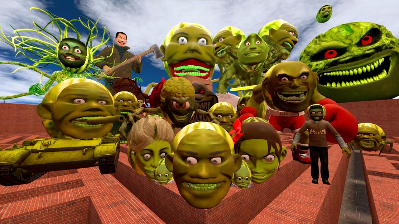 Вся семья Лин Ган Мелон и главный босс-зомби преследуют меня в Garry's Mod!