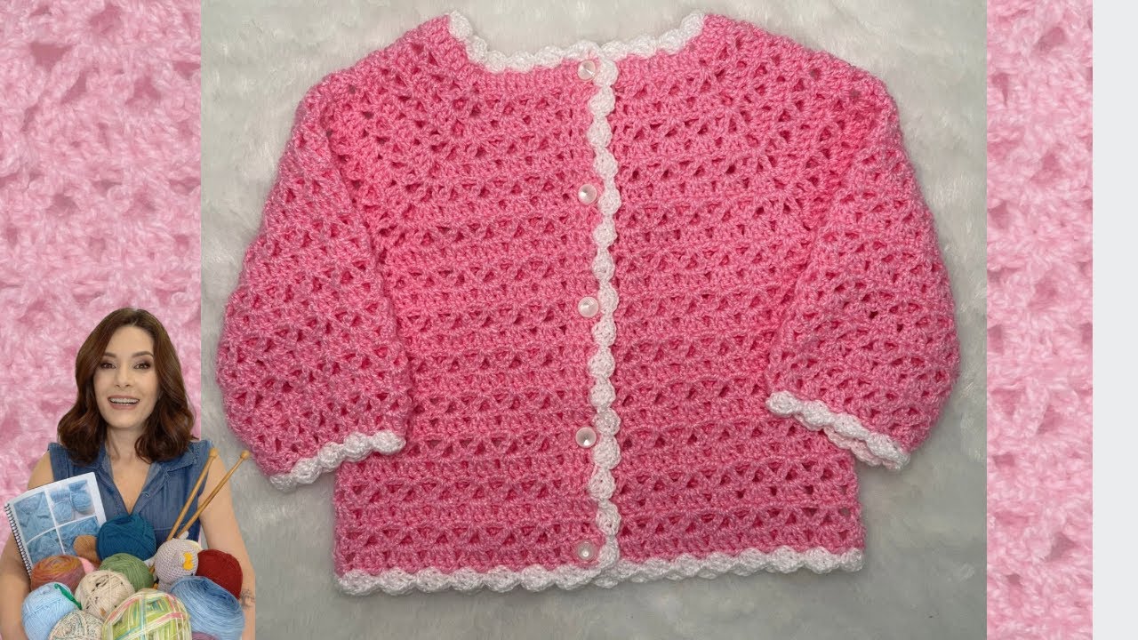 CASAQUINHO DE CROCHÊ PARA BEBÊ-ROSA QUARTZO