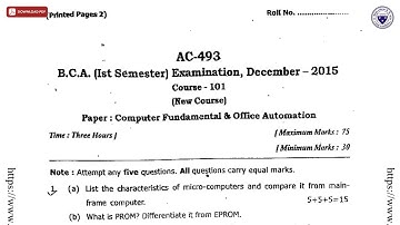BCA 1ST SEM COMPUTER FUNDAMENTAL AND OFFICE AUTOMATION AC DEC 2015 | DBRAU
