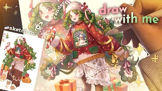 [ASMR] Draw with Me🎄Christmas Illustration ☃️ from Sketch to Rendering
