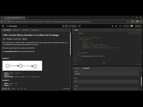 Convert Binary Number in a Linked List to Integer   LeetCode (14 JULY 2025)