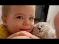 Cutest moment baby loves hearing kitten purr