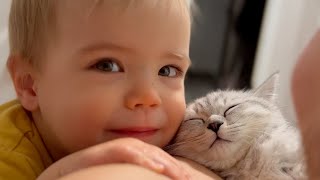 Cutest Moment! Baby Loves Hearing Kitten Purr