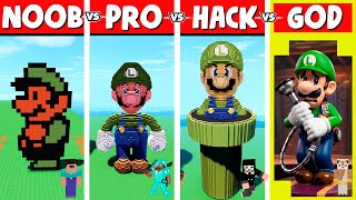 Minecraft Battle: Noob Vs Pro Vs Hacker Vs God: Luigi Brother Mario Build Challenge In Minecraft.