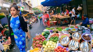 Cambodian street food - Walking tour at Orussey market in the evening exploring plenty fresh foods