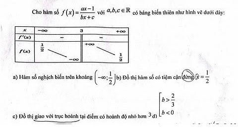 Toán 12: Nhận định đúng sai. Cho hàm số f(x)=(ax-1)/(bx+c) với a,b,c∈R có bảng biến thiên