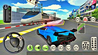 Blue Police Lambo Driving vs Bullet Train Railway Station in 3D Driving Class - Android IOS Gameplay screenshot 4