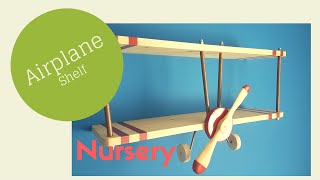 I build a airplane shelf for the nursery. I used pine boards, copper pipe, threaded rod, washers and endcaps.