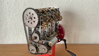 Meccano 4-Cylinder Machine with working pistons, camshaft and valves