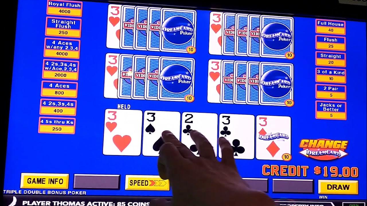 Dealt 4 3's W/ KICKER! Triple Double Bonus Dream Card Poker YouTube