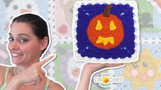 Pumpkin Jack-O-Lantern Square - October Fancy Granny Calendar Blanket - Crochet Pattern