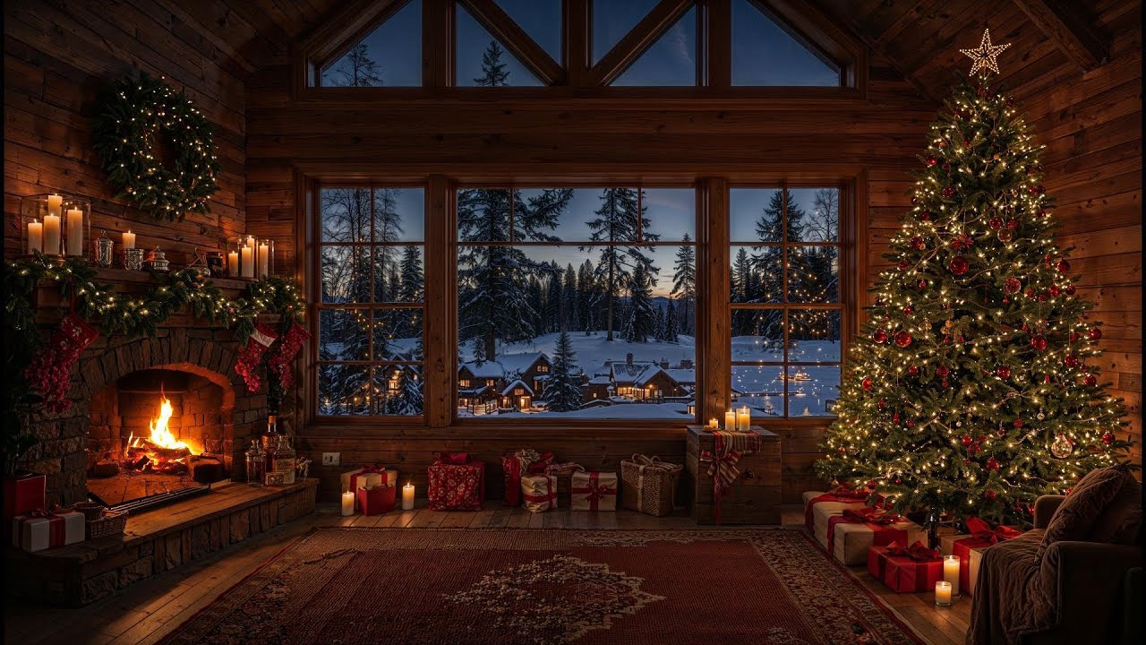Cozy Christmas Ambience | Crackling Fireplace, Relaxing Holiday Music ...