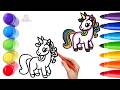 How To Draw cute Unicorn Drawing, Painting &amp; Coloring For Kids and Toddlers_ Child Art 🐋🌈🎨