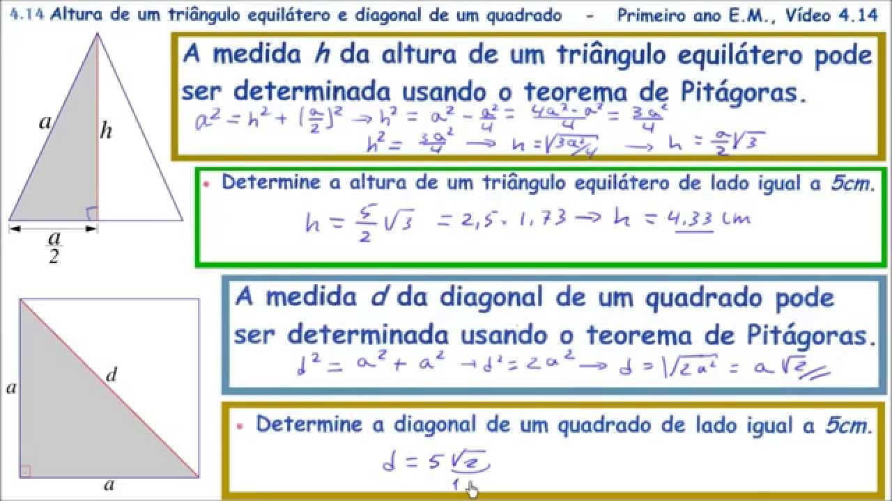 TEO DE PIT: Diagonal de quadrado e alt de triângulo equilátero