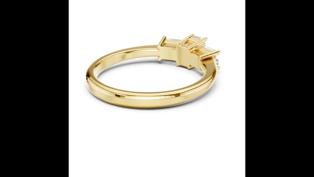 Emerald Cut Trinity Diamond Ring with Tapered Basket Setting