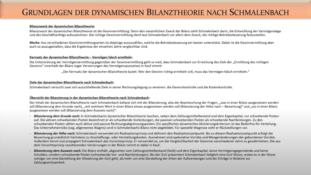 Rechnungslegung Dynamische Bilanztheorie nach Schmalenbach Fernuni