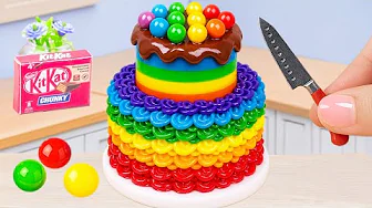 Satisfying Rainbow KitKat Cake | Sweet Mini Rainbow Cake Recipe With KitKat Chocolate