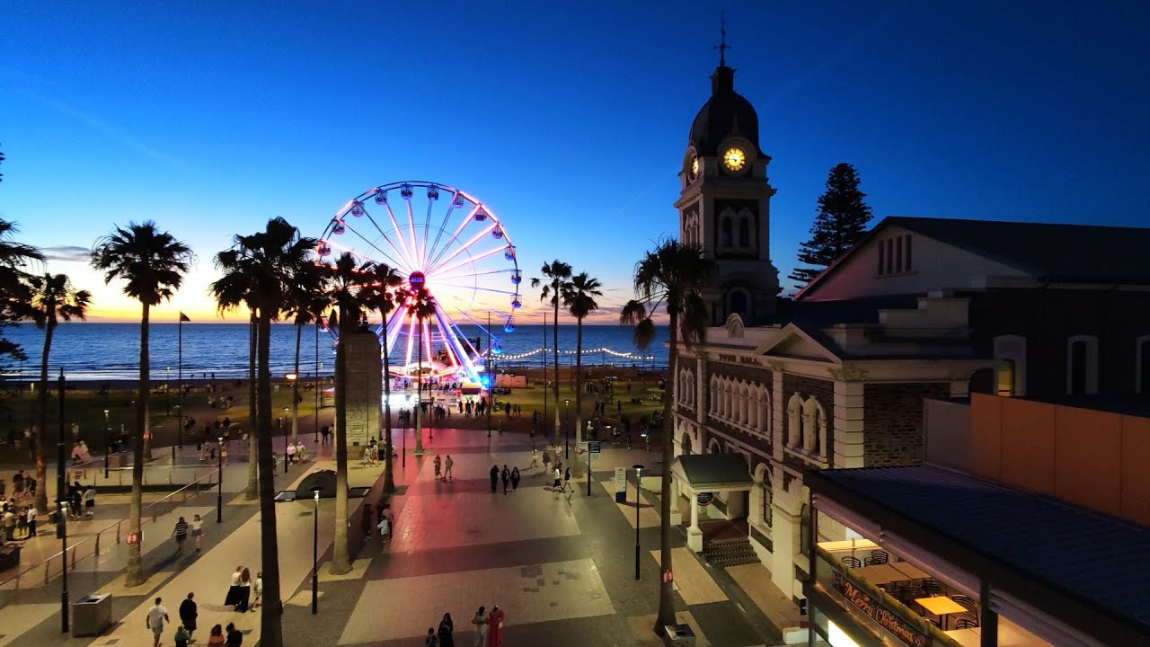 AUSTRALIA 🇦🇺 (parte 4) Adelaide - Glenelg Beach - Sunset 🌅 emotional cinematic drone travel video 🎬