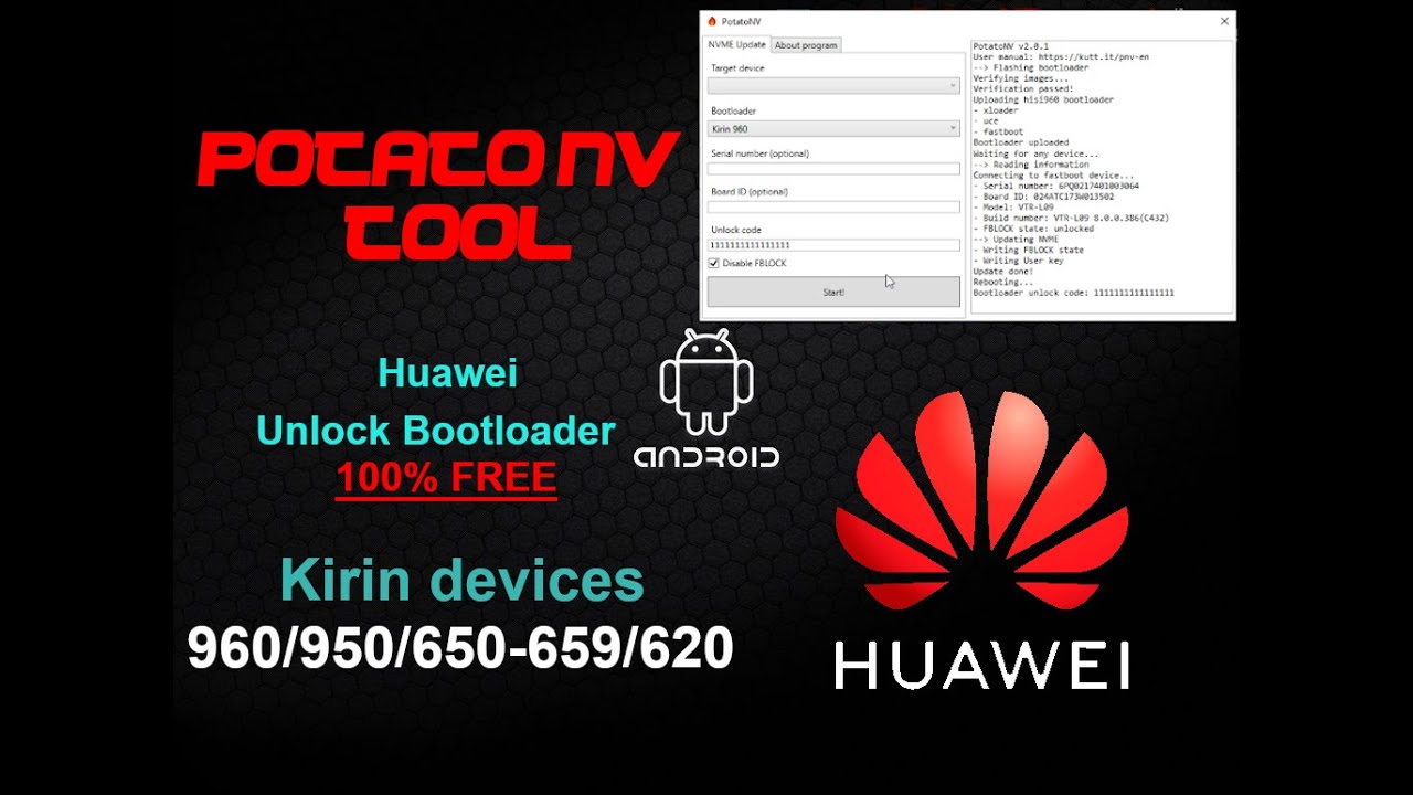 Huawei Unlock Bootloader 2021 100 Free Potatonv Tool Kirin 960 650 655 658 659 950 620 Added Youtube