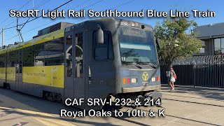 SacRT Light Rail 2-Car CAF SRV-I 232 214 Southbound Blue Line Train to 10th K 4K60