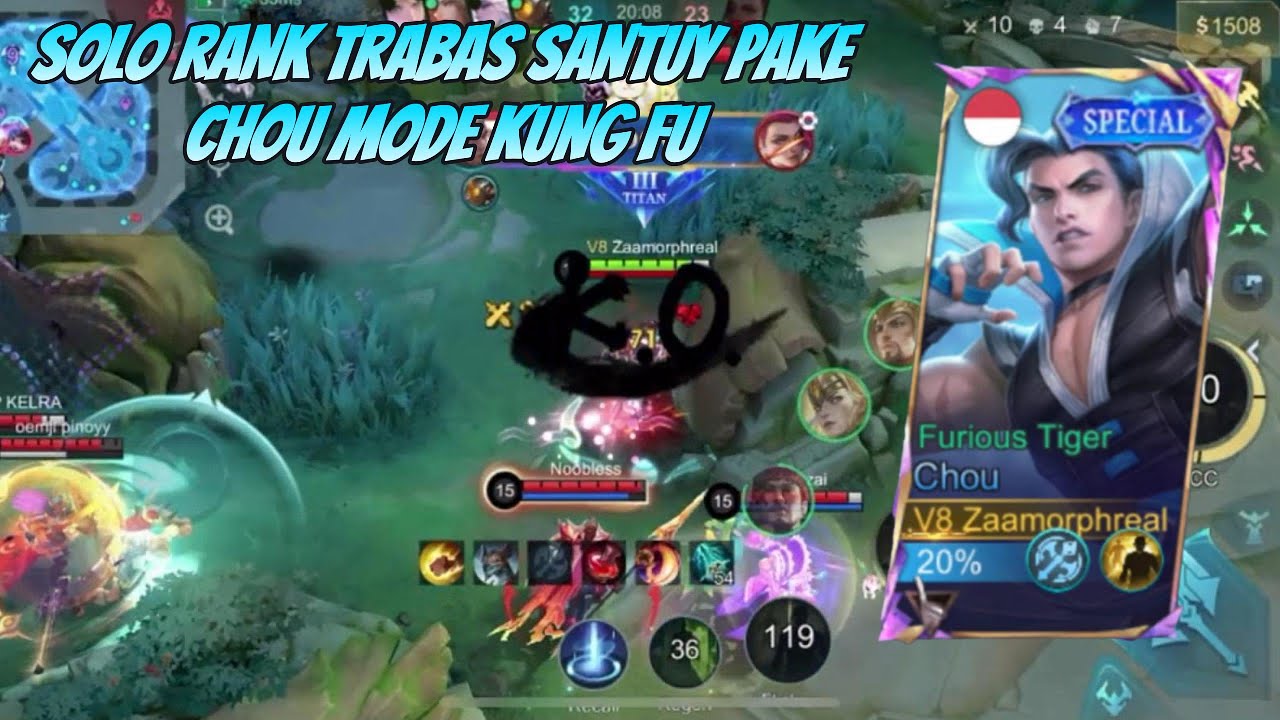SOLO RANK TRABAS SANTUY PAKE CHOU MODE KUNG FU -MOBILE LEGENDS