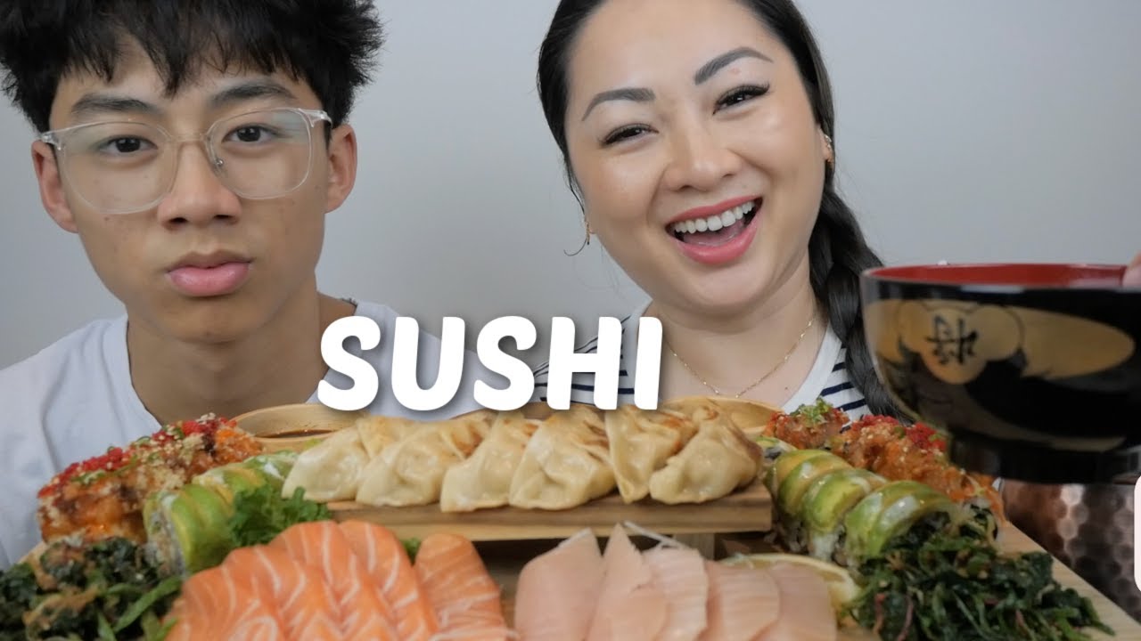 СУШИ с НИКО *Сашими из лосося и таро с роллами «Делюкс» и гёдза со свининой | N.E Let's Eat