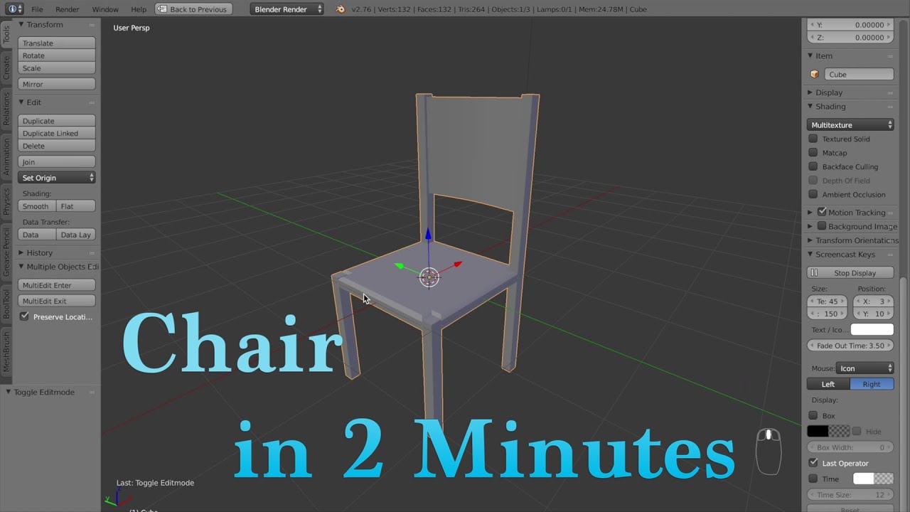 Blender Beginner Tutorial How To Model A Chair In 2 Minutes YouTube