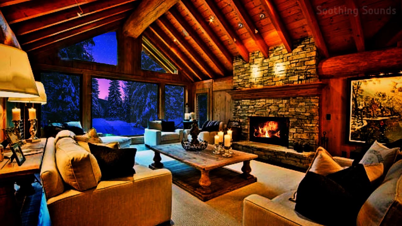Cozy Ski Lodge Fireplace (Winter Ambience) [Crackling Fireplace Sounds] ❄️🔥