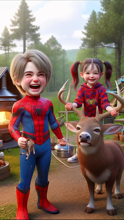 Transform of Hero | SpiderBoy play with deer 🤣 #cat #duck #spiderman