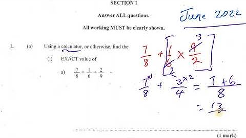 Fraction | Without a Calculator| June 2022 CXC CSEC Maths Exam | Question 1) a) i) a