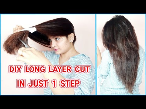 Long Layer Cut In 1 Step At Home Using Crea Clips Tool(Hindi)|Own Haircuts|AlwaysPrettyUseful  - YouTube