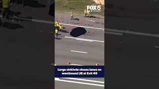 Large sinkhole closes lanes on westbound LIE at Exit 49