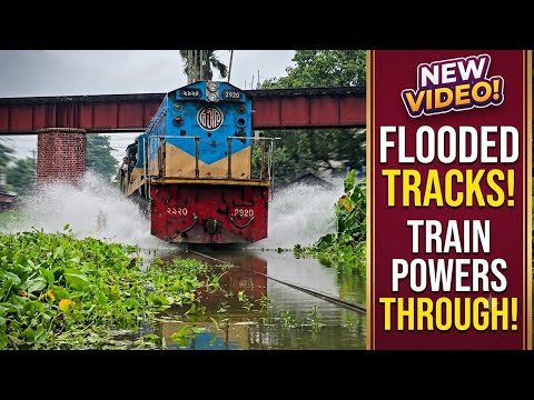 Train Crossing Flooded Railways, Under Gear Washed