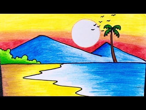 Cách vẽ tranh PHONG CẢNH BIỂN đơn giản mà đẹp | how to draw sea scenery for beginner