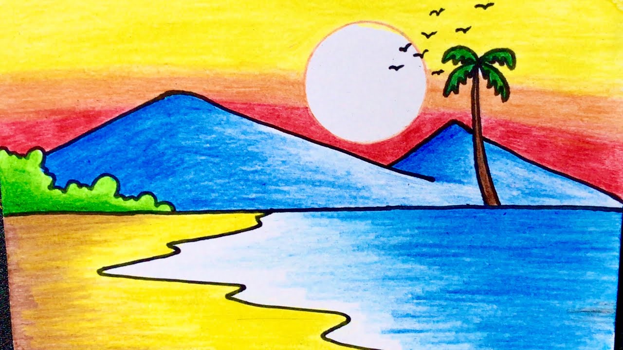 Cách vẽ tranh PHONG CẢNH BIỂN đơn giản mà đẹp | how to draw sea scenery for  beginner - YouTube