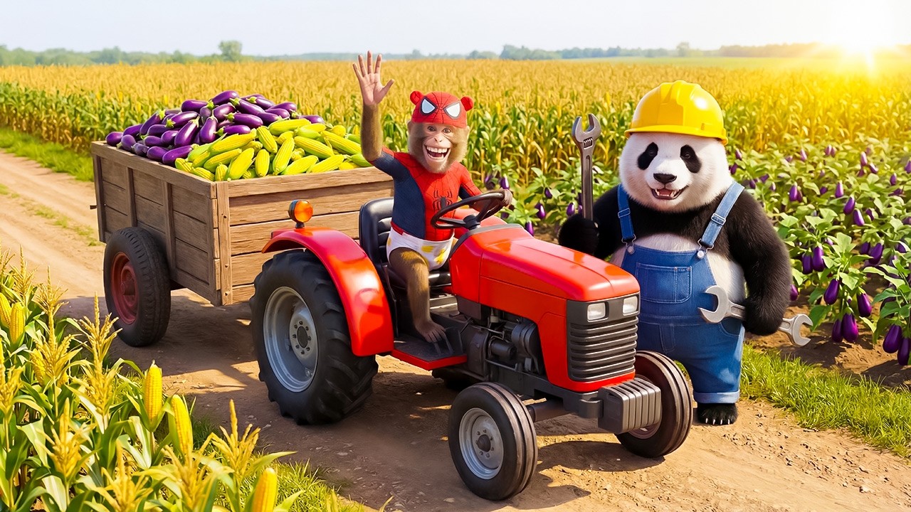 🐵The Farmer Monkey’s Tractor Breaks Down… A Panda’s Unexpected Rescue! 😱 |Monkey Spider Cooking|