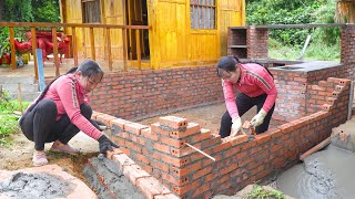 Impressive construction skills of the girl, Build a beautiful new brick kitchen | New Peaceful Life