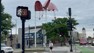 Countdown pedestrian signals during walk in Porter Square