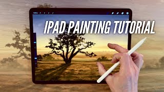 IPAD PAINTING TUTORIAL  Tree sunset landscape art in Procreate