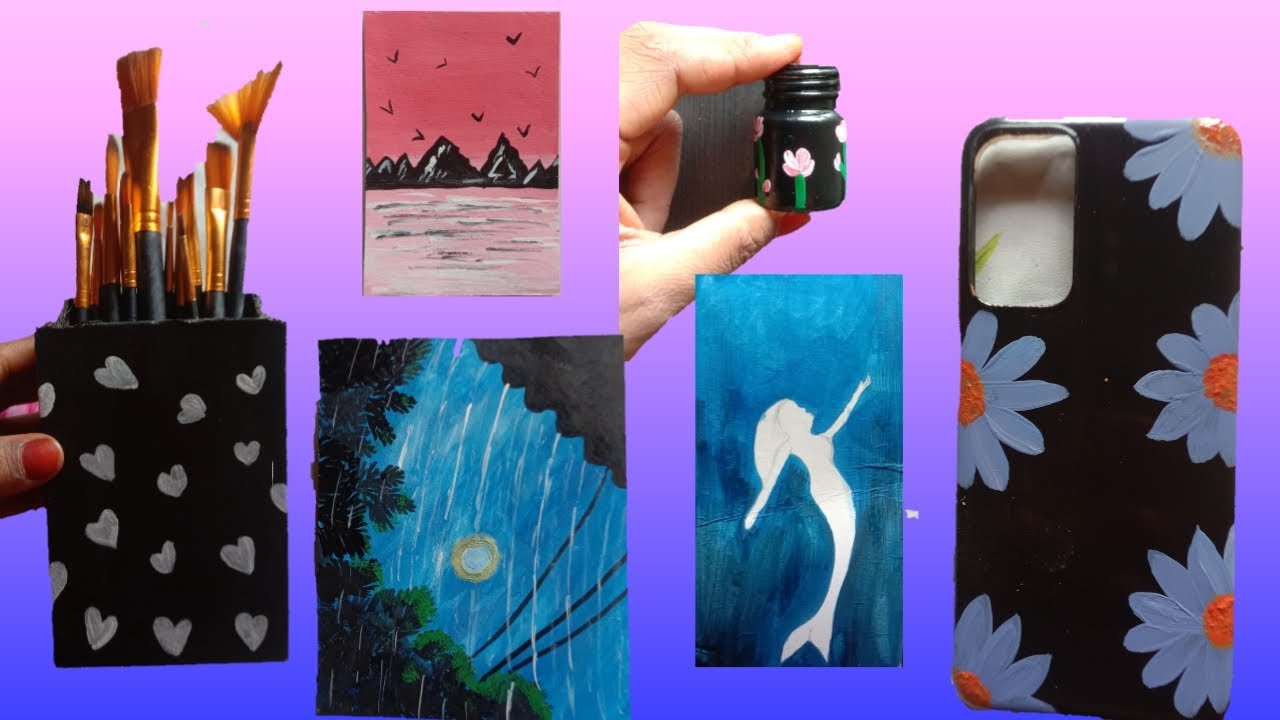 Mini painting Ideas💡wow😱reuse old मोबाइल cover पेंटिंग