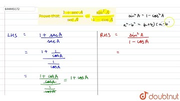 Prove that: (1 + sec A)/(sec A)= (sin^(2)A)/(1-cos A) | 10 | CHAPTERWISE REVISION EXERCISE | MAT...