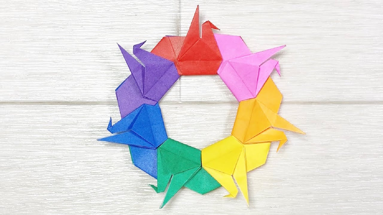 折り紙 実は簡単 鶴のリースの作り方 ツルのリングの折り方 Youtube