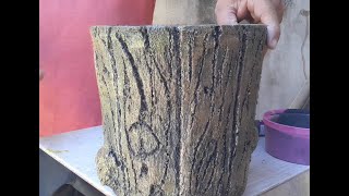 Fazendo vaso de cimento passo a passo - aspecto madeira #vasodecimento