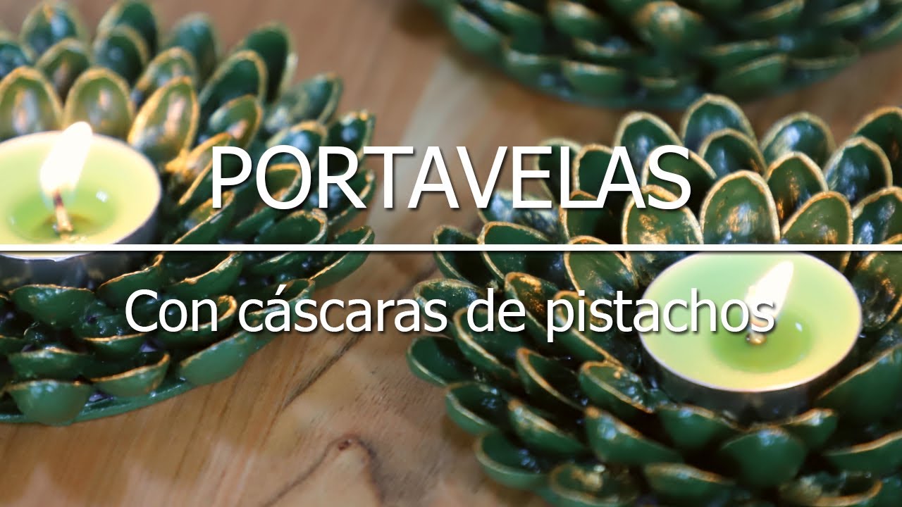 Portavelas reciclando cáscaras de pistachos