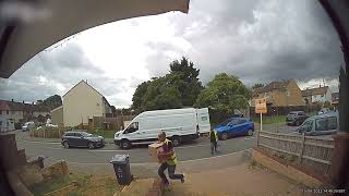 Delivery Man Trips and Falls While Holding Package - 1370592