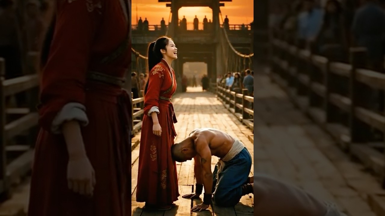 Женский талант кунг-фу наносит мощные удары ногами на Древнем мосту! 