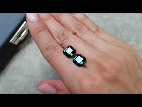 Pair of Asscher cut indigolite tourmalines 6.91 ct Video  № 1