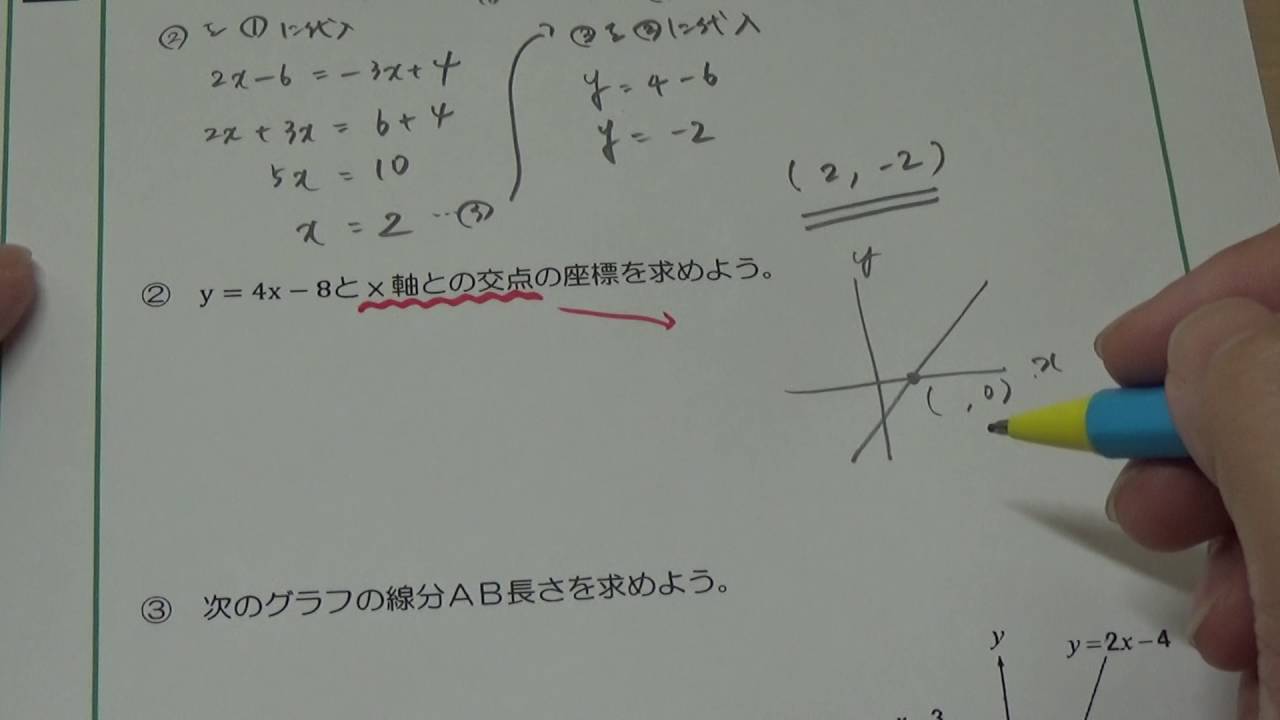 中２数学 1次関数 基礎 交点の座標 線分の長さ Youtube