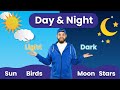 Day &amp; Night | English Vocabulary (day, night, light, dark) | Learning Video for Kids